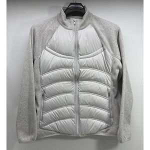 LONDON FOG Sweater Fleece /Down Panels Full Zip Jacket Light Gray Women's XXL